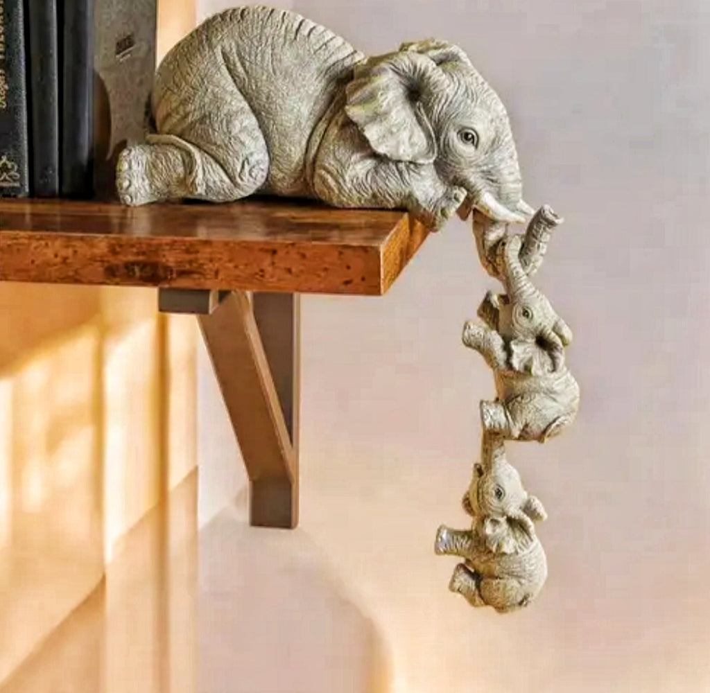 Elephant Mothers Hanging Two Babies Statue