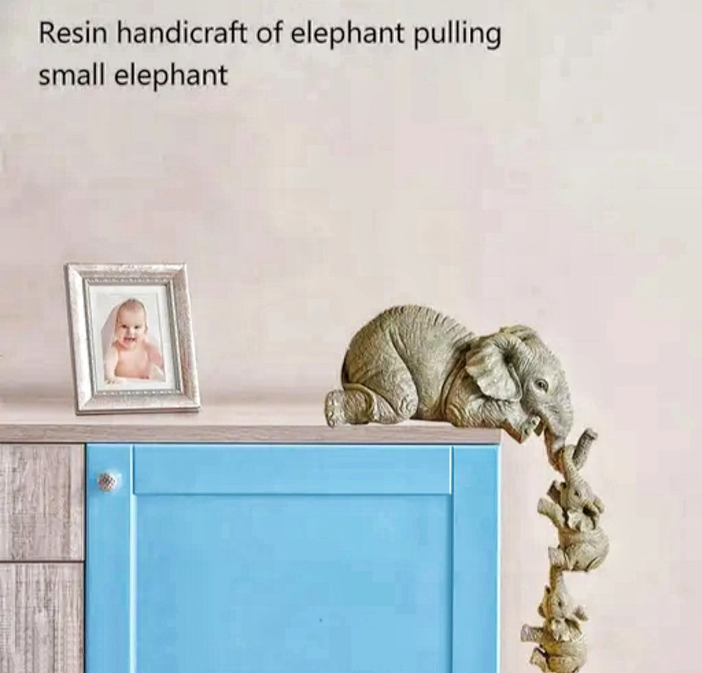 Elephant Mothers Hanging Two Babies Statue