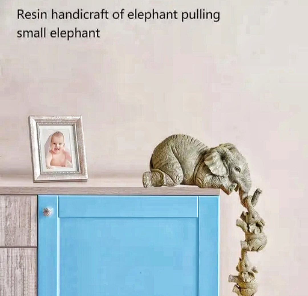 Elephant Mothers Hanging Two Babies Statue