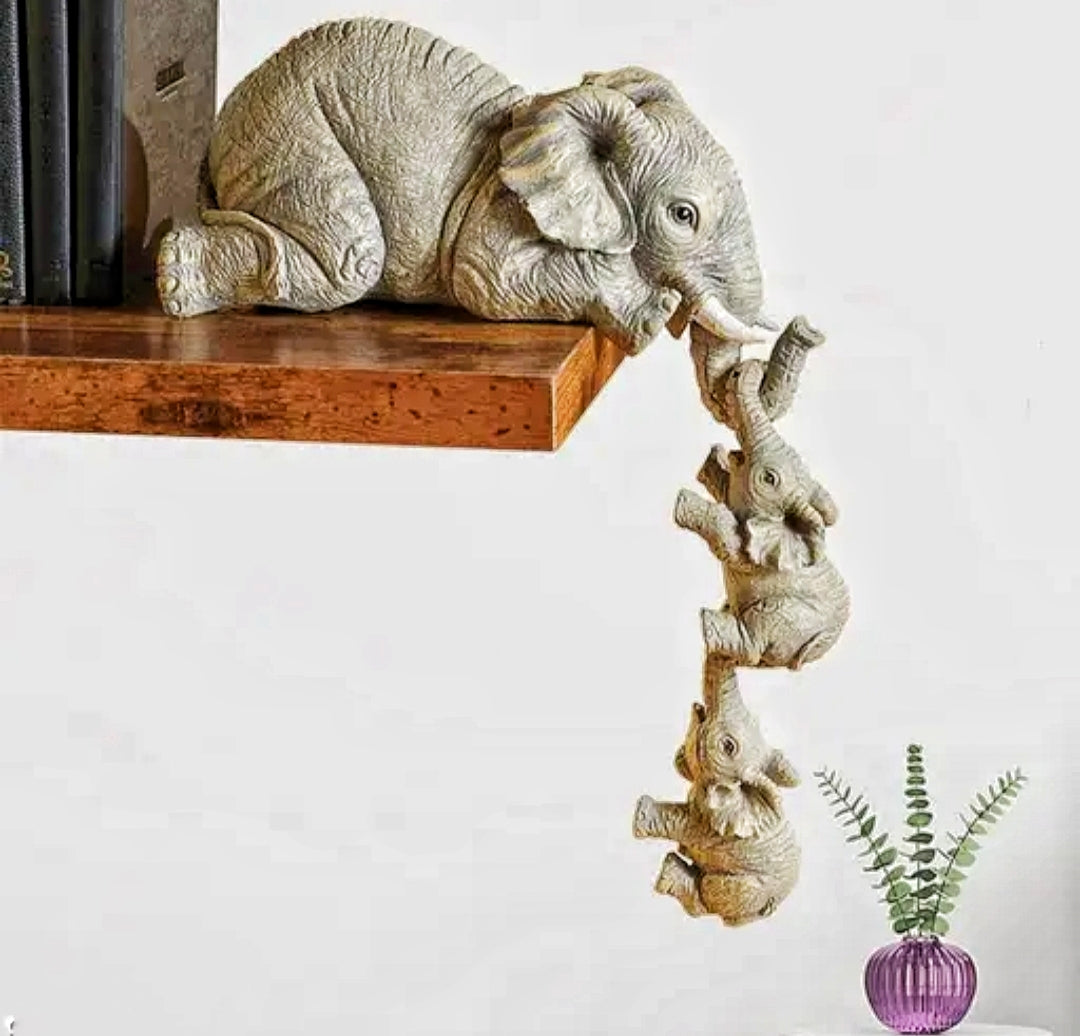 Elephant Mothers Hanging Two Babies Statue